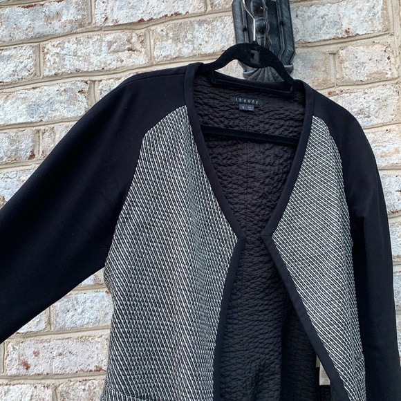 Theory Black and White Drape Front Open Blazer 8 - Picture 12 of 13